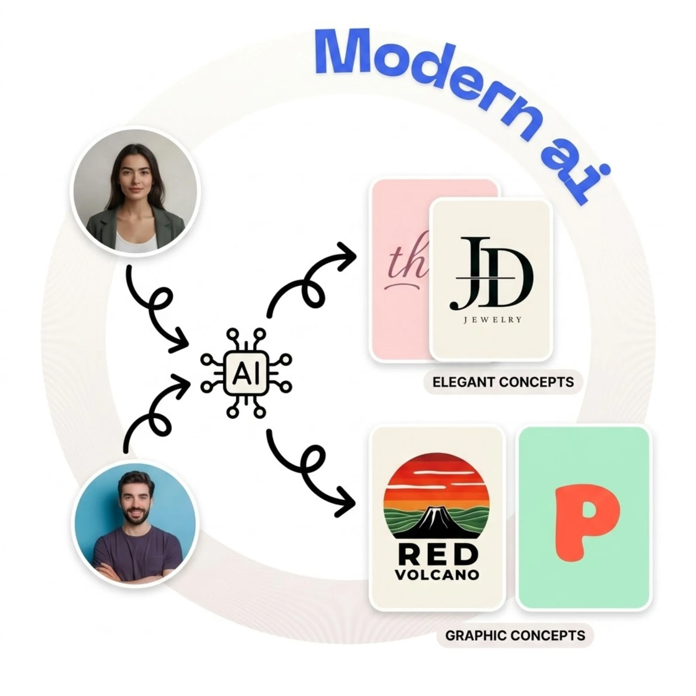 AI Logo Generator preview showing generated logo concepts