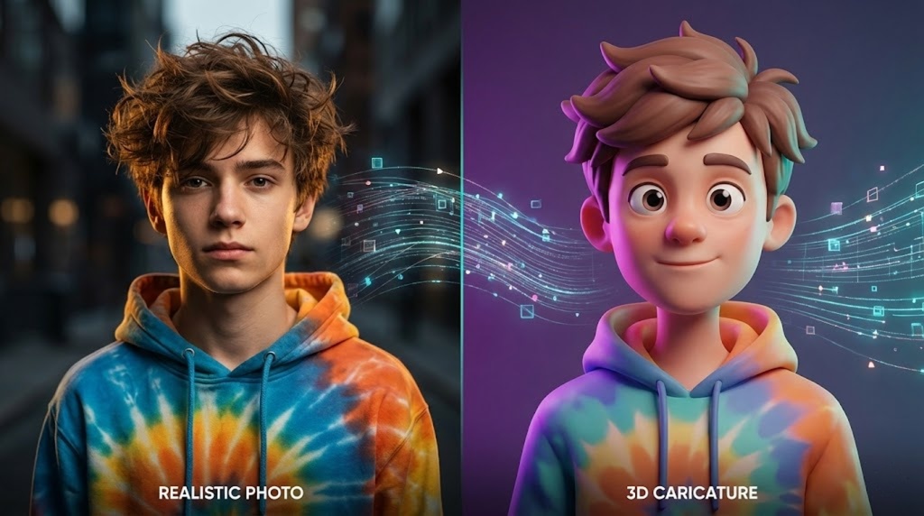 Funny AI caricature of friends ready to share online