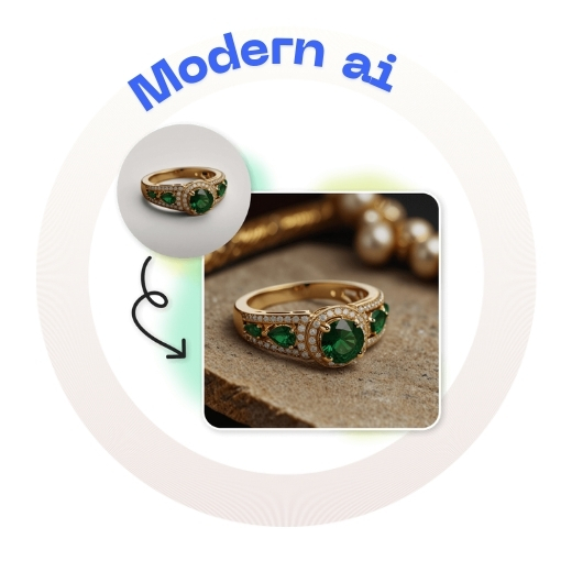 AI-generated jewelry product photo on a stylized background
